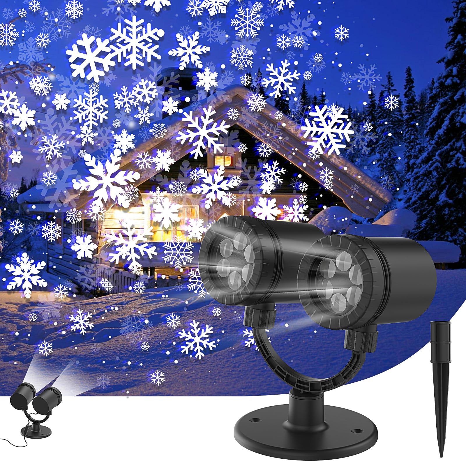 Christmas LED Lighting Projector - Double Head Rotating Snowflake Waterproof Indoor Outdoor Garden Lights Christmas Decorations