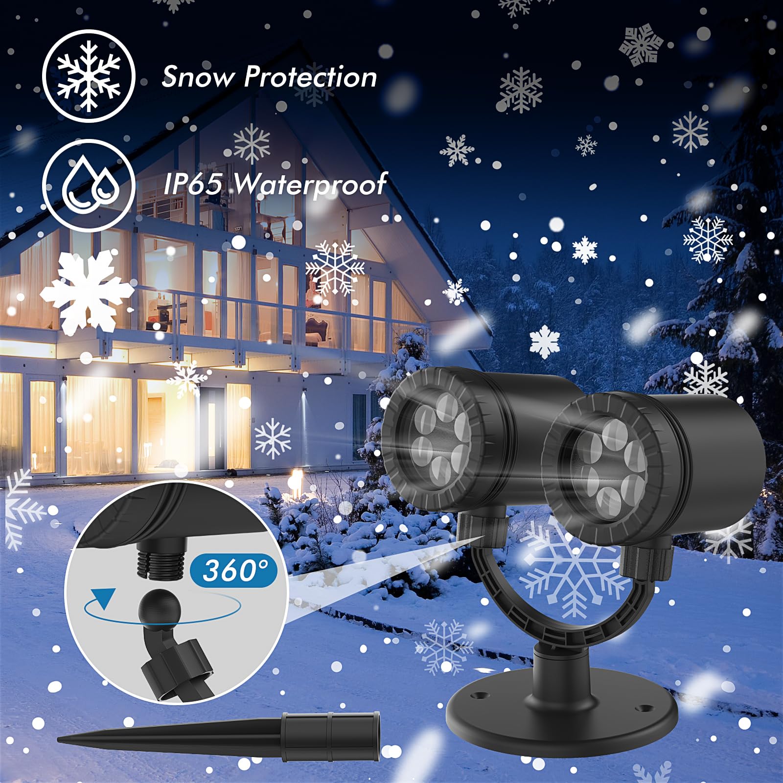 Christmas LED Lighting Projector - Double Head Rotating Snowflake Waterproof Indoor Outdoor Garden Lights Christmas Decorations