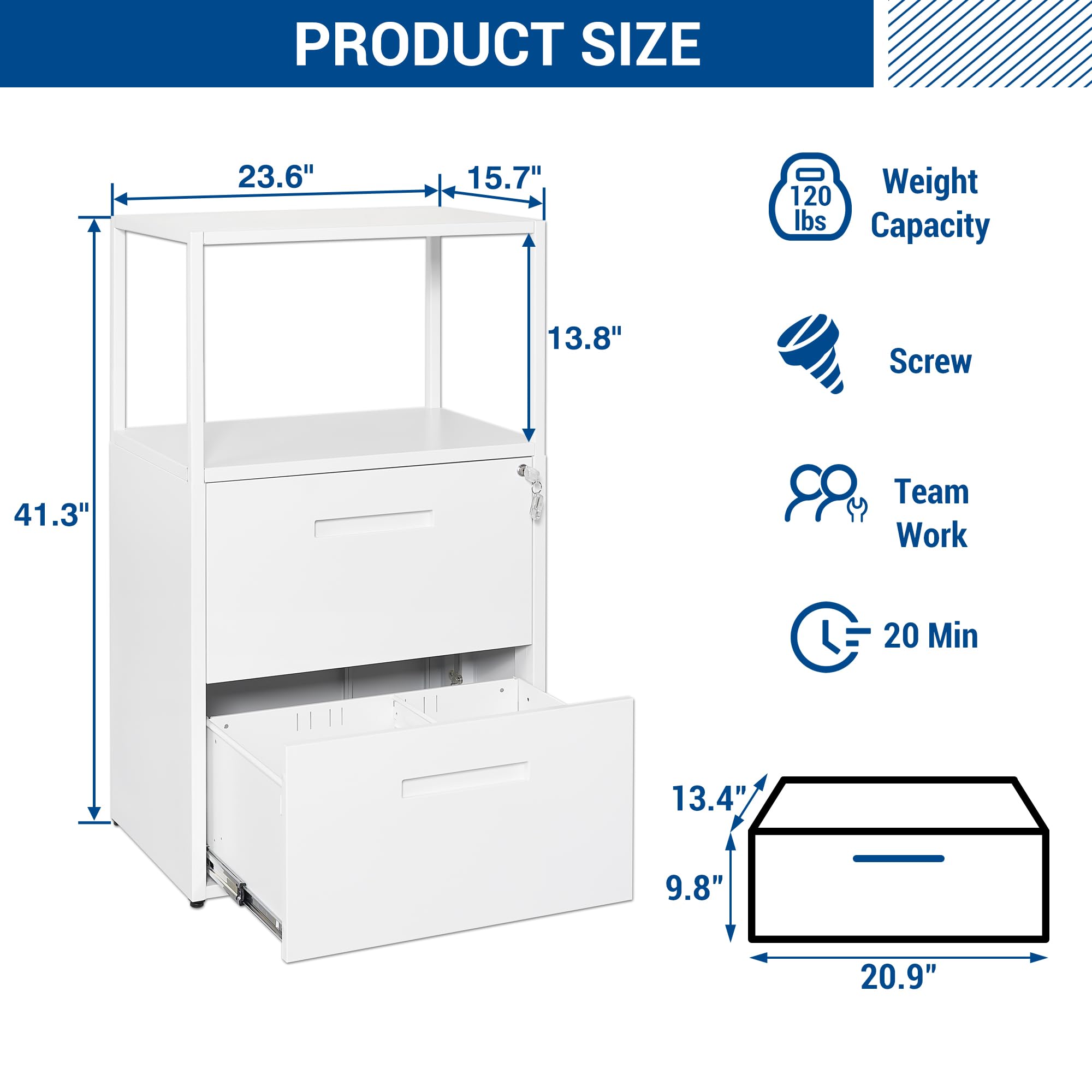 Fesbos File Cabinet with Shelves & 2 Lockable Drawers - Home Office Lockable Lateral Filing Cabinet for Hanging Files Letter/Legal/F4/A4 Size - Assembly Required