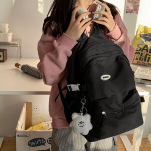 VTTDB Kawaii Backpack with Cute Accessories Casual Aesthetic Daypack Simple Laptop Bag Waterproof Travel Rucksack for Women (black)