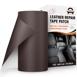 4x63 inch self adhesive leather repair patch tape, leather repair kit for furniture sofa car seat couch (dark coffee)