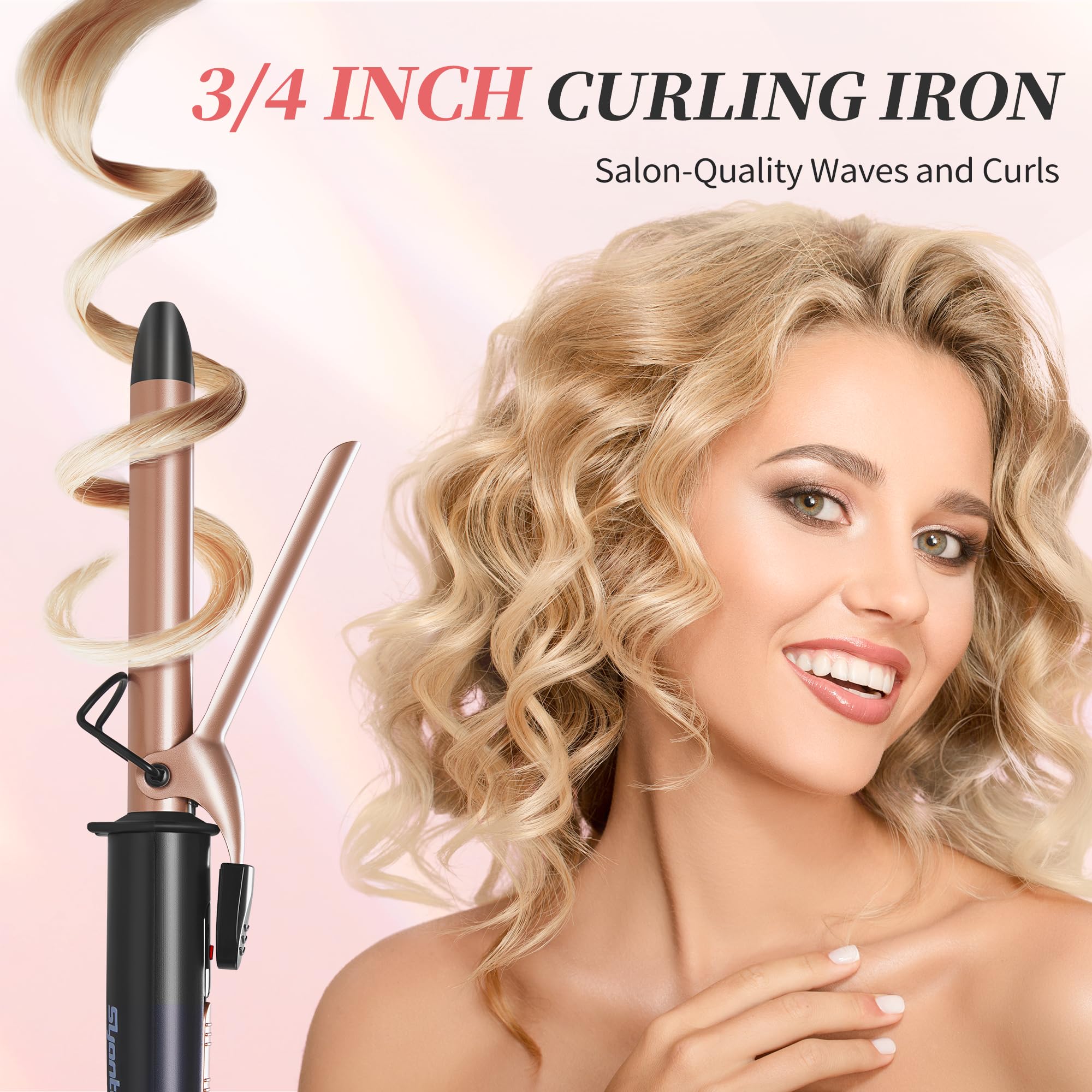 Syantek 3/4 Inch Curling Iron, Ceramic Barrel Hair Curler for Tighter Curls, Professional Hair Curling Wand for All Hair Types, Fast Heat Up to 400°F