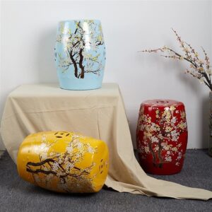 ANNESA Garden Decorative Stool, Ceramic Circular Glazed Pattern is Suitable for Garden, Courtyard, Lawn Drum Stool