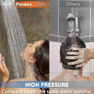 Pavezo High Pressure Handheld Shower Head with Filter, ON/OFF Switch Pause Button, 10-mode Shower Head with Hard Water Softener Filters, SS Hose, Anti-clog & Powerful Clean Tile & Pets, Brushed Nickel