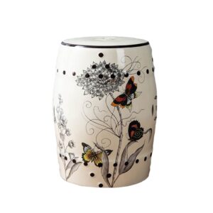 ANNESA Outdoor Butterfly Flower Ceramic Drum Stool, Garden Decoration Stool, Household Stool, Portable Table, Living Room Decoration, Used in Various Indoor and Outdoor Occasions