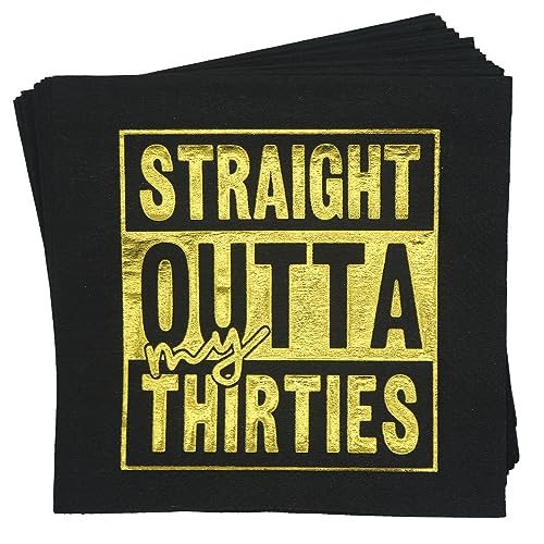 Straight Outta My Thirties Napkins,40th Birthday Napkin,Black Gold 40th Birthday Cocktail Napkins,ZJ 40th Birthday Party Decorations,Cheers to 40 Years, 40 Fabulous(5 x 5 In,Gold Foil 50-Pack)