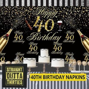 Straight Outta My Thirties Napkins,40th Birthday Napkin,Black Gold 40th Birthday Cocktail Napkins,ZJ 40th Birthday Party Decorations,Cheers to 40 Years, 40 Fabulous(5 x 5 In,Gold Foil 50-Pack)