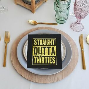 Straight Outta My Thirties Napkins,40th Birthday Napkin,Black Gold 40th Birthday Cocktail Napkins,ZJ 40th Birthday Party Decorations,Cheers to 40 Years, 40 Fabulous(5 x 5 In,Gold Foil 50-Pack)