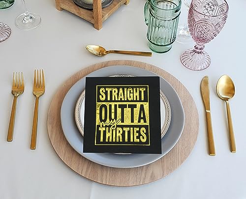 Straight Outta My Thirties Napkins,40th Birthday Napkin,Black Gold 40th Birthday Cocktail Napkins,ZJ 40th Birthday Party Decorations,Cheers to 40 Years, 40 Fabulous(5 x 5 In,Gold Foil 50-Pack)