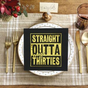 Straight Outta My Thirties Napkins,40th Birthday Napkin,Black Gold 40th Birthday Cocktail Napkins,ZJ 40th Birthday Party Decorations,Cheers to 40 Years, 40 Fabulous(5 x 5 In,Gold Foil 50-Pack)