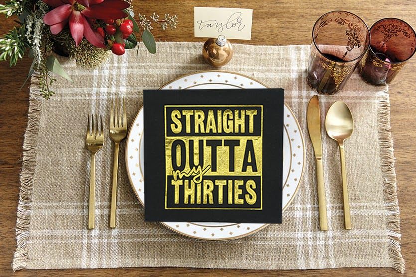 Straight Outta My Thirties Napkins,40th Birthday Napkin,Black Gold 40th Birthday Cocktail Napkins,ZJ 40th Birthday Party Decorations,Cheers to 40 Years, 40 Fabulous(5 x 5 In,Gold Foil 50-Pack)