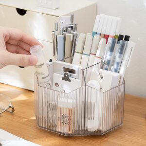 INSTOME Clear Pen Holder,360°Rotating Pen Holder for Desk Organizer,5 Compartments and Makeup Brush Holders,Multifunctional Office Supplies for Home,Teachers and School (clear)