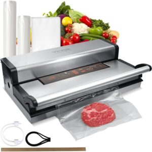 vevor food vacuum sealer machine, 95kpa 350w powerful dual pump and dual sealing, dry and moist food storage, automatic and manual air sealing system with built-in cutter, with seal bag external hose