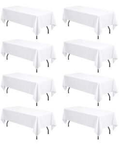 8 pack white tablecloth 60 x102 inch polyester table cloth for 6 foot rectangle tables - 6ft rectangular bulk polyester fabric washable long table clothes for wedding party buffet restaurant banquet