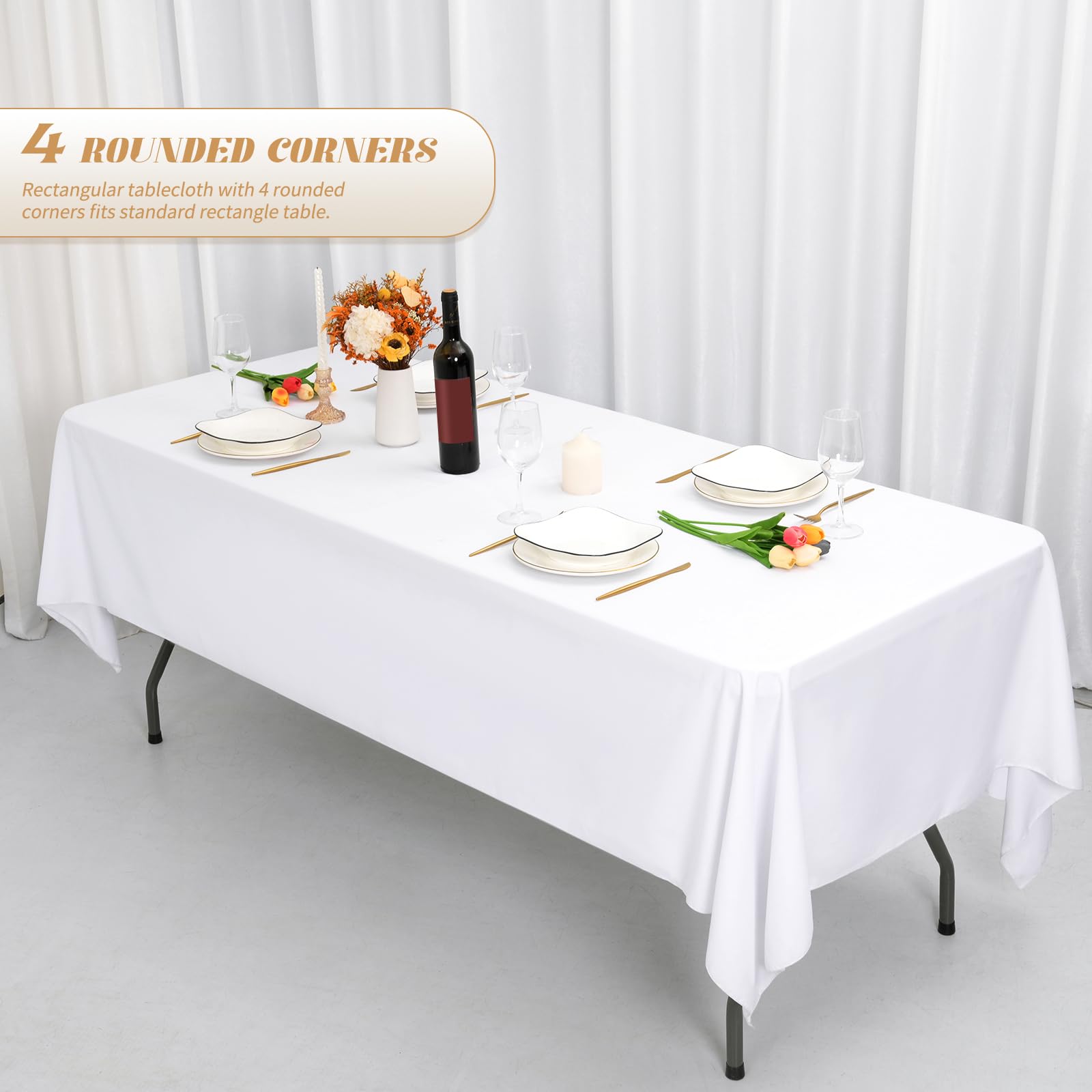 8 Pack White Tablecloth 60 x102 Inch Polyester Table Cloth for 6 Foot Rectangle Tables - 6ft Rectangular Bulk Polyester Fabric Washable Long Table Clothes for Wedding Party Buffet Restaurant Banquet