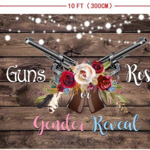 Lofaris Guns or Roses Gender Reveal Backdrop Rustic Wooden Photography Background Shining Lights He or She Boy or Girl Baby Shower Party Newborn Banner Decorations Supplies Photo Booth Props 10x7ft