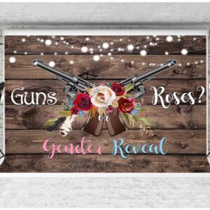 Lofaris Guns or Roses Gender Reveal Backdrop Rustic Wooden Photography Background Shining Lights He or She Boy or Girl Baby Shower Party Newborn Banner Decorations Supplies Photo Booth Props 10x7ft