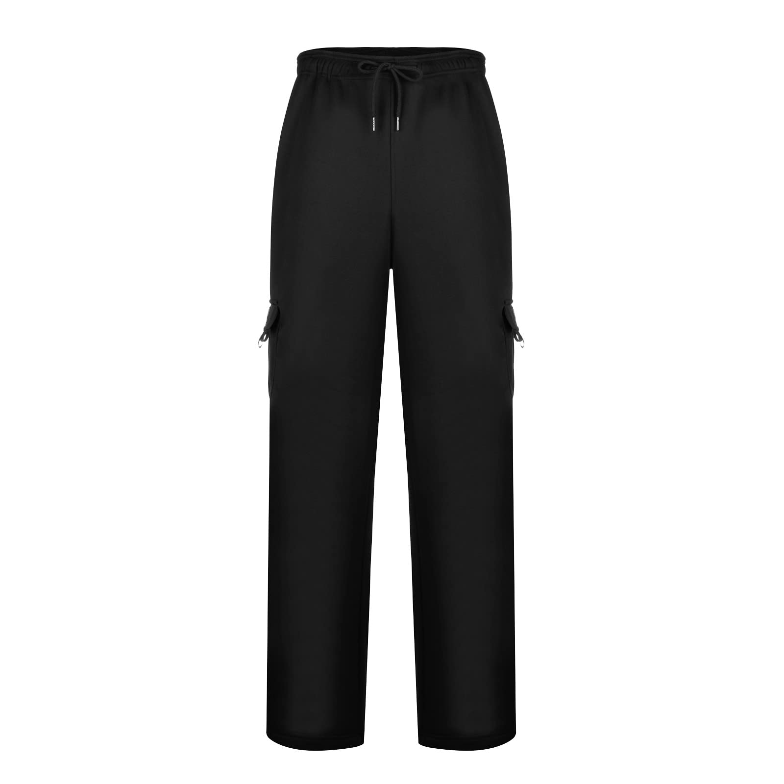 Men's Heavyweight Fleece Cargo Sweatpants Elastic Waist Joggers Baggy Drawstring Sweatpants with Pockets Cargo Pants Trousers