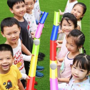 Fanboxk Team Building Activities Pipeline Kit Group Games,Outdoor Party Group Game for Kid Adult, Cooperative Team Race for Birthday Party - Set of 12-10 Pack Colorful Half-Pipe and 2 Golf Ball.