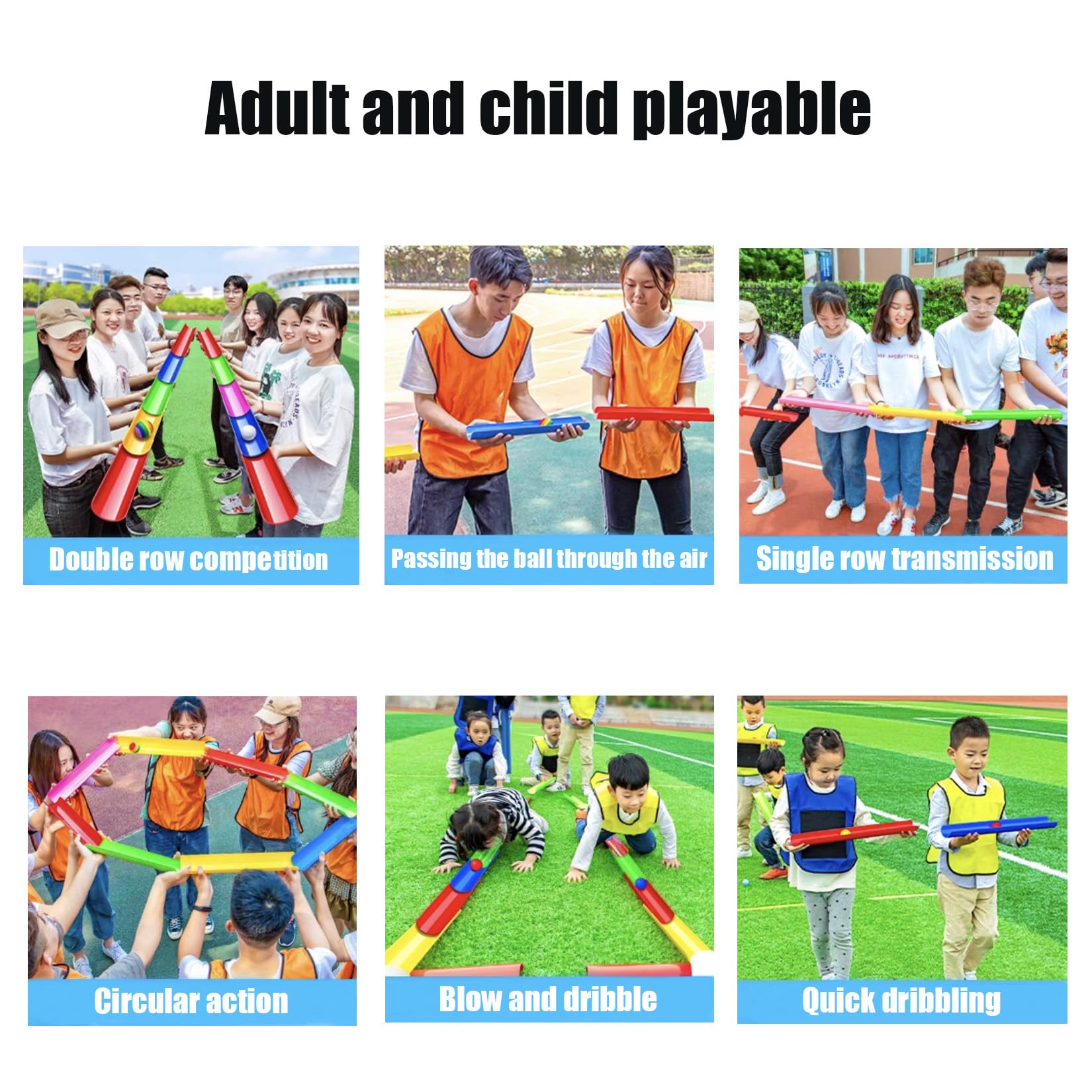 Fanboxk Team Building Activities Pipeline Kit Group Games,Outdoor Party Group Game for Kid Adult, Cooperative Team Race for Birthday Party - Set of 12-10 Pack Colorful Half-Pipe and 2 Golf Ball.