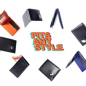 Mens Wallet with AirTag Holder, Slim Genuine Leather Bifold AirTag Wallet with Money Pocket, RFID Blocking, 9 Card Slots, Bill Divider, ID Window (Black & Orange)