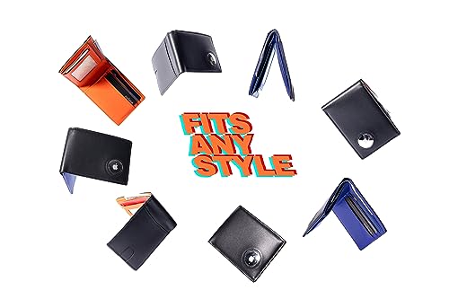 Mens Wallet with AirTag Holder, Slim Genuine Leather Bifold AirTag Wallet with Money Pocket, RFID Blocking, 9 Card Slots, Bill Divider, ID Window (Black & Orange)