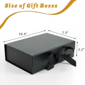 Moretoes Gift Box with Lid for Presents, 10.5x7.5x3.1 Inches Black Gift Box with Ribbon and Magnetic Closure for Valentine's Day, Mother's Day, Holidays, Birthdays