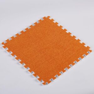 plush foam floor mat square interlocking carpet tiles with border,easy to clean shaggy anti-slip eva foam area playmat-12x12in(size:12pcs,color:orange)