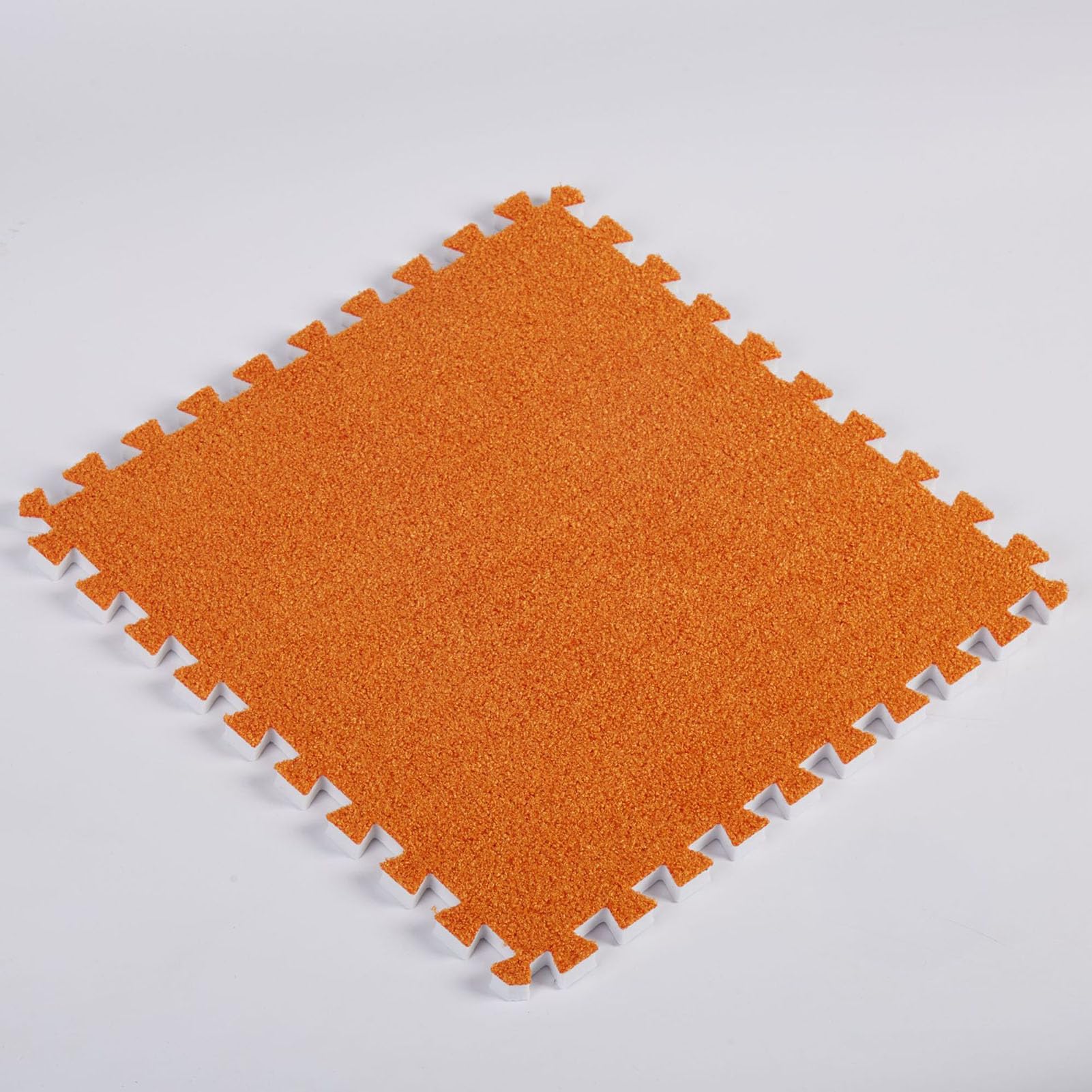 Plush Foam Floor Mat Square Interlocking Carpet Tiles with Border,Easy to Clean Shaggy Anti-Slip EVA Foam Area Playmat-12X12in(Size:12PCS,Color:Orange)