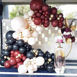 Enanal Burgundy Balloon Garland Arch Kit, 151pcs Burgundy Black Ivory and Chrome Gold Balloons for Graduation Birthday Party Bridal Shower Thanksgiving Anniversary Party Decoration (Burgundy)