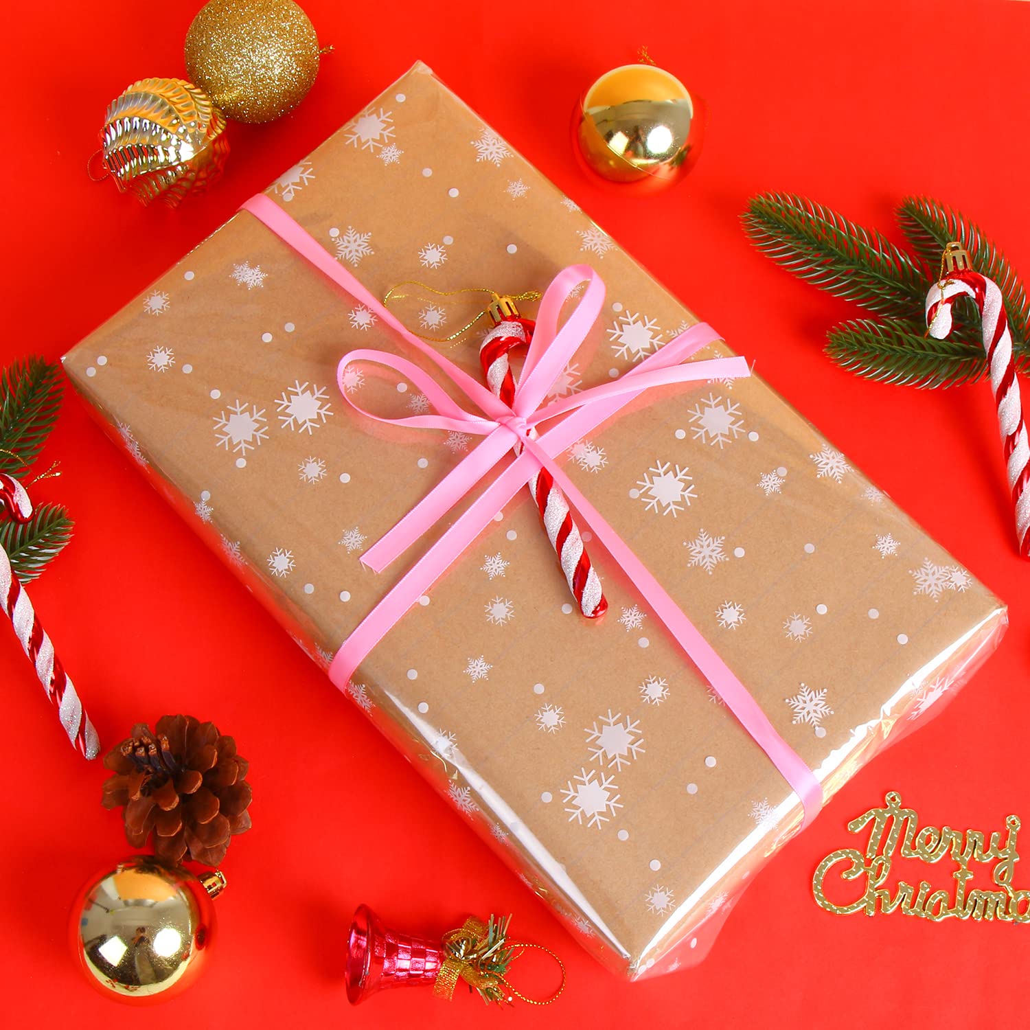 SULOLI Christmas Cellophane Wrap Roll - 32 In x 99 Ft Snowflakes Christmas Wrapping for Gifts Flowers Hampers Baskets