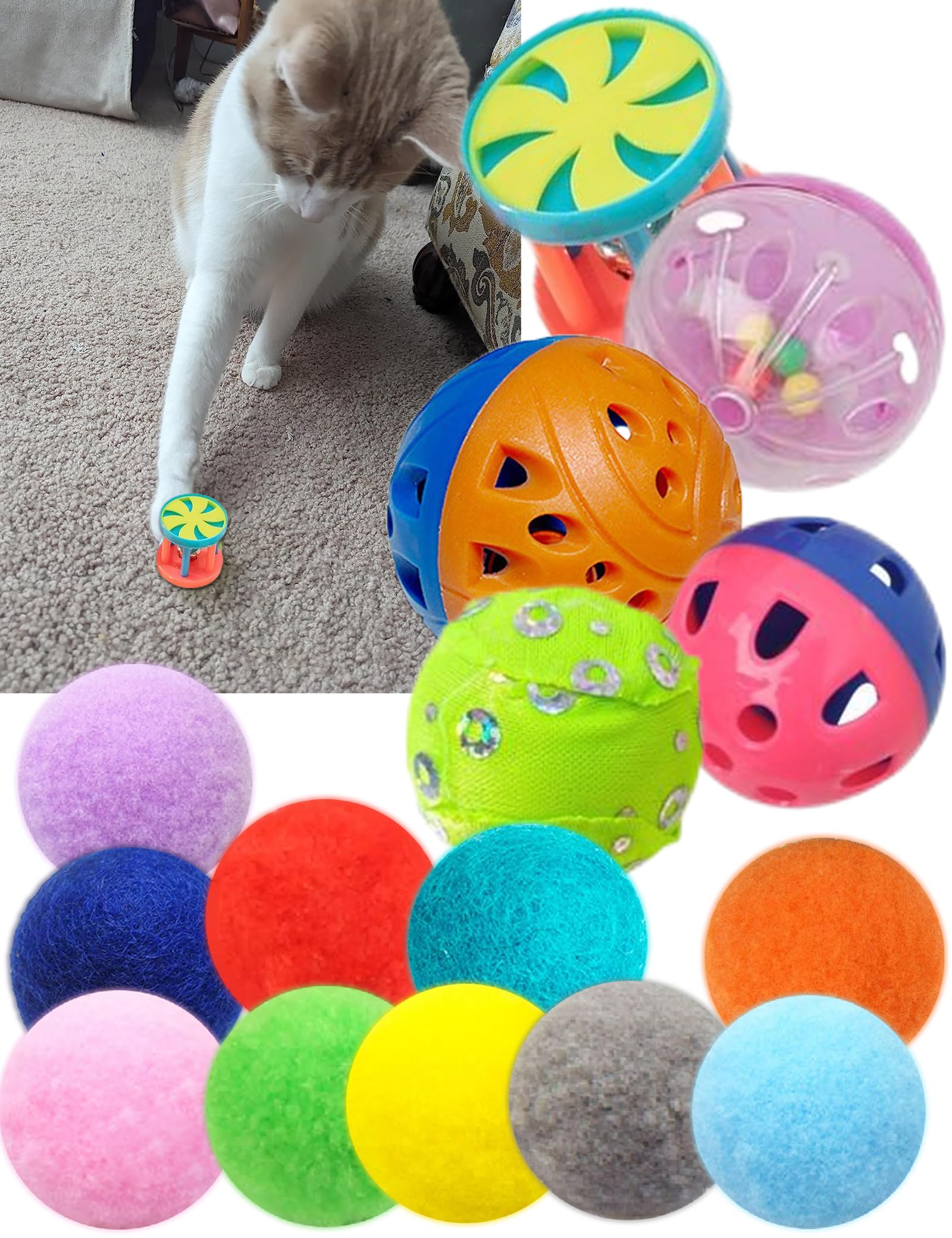 HEUHAI Cat Toy Balls Set - 6 Unique Styles & Colors with Bells, Sturdy Plastic Jingle Balls for Indoor Cats - Encourages Active Play & Mental Stimulation for All Cat Breeds & Sizes