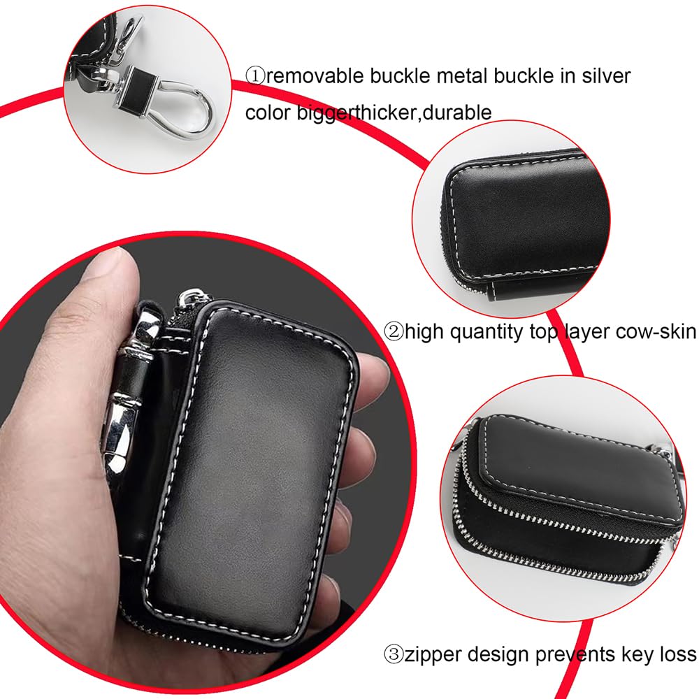 KUPAO Universal Car Key Fob Case,Genuine Leather Key Fob Cover Holder,Remote control smart key Car KeyChain Case Holder (Black)