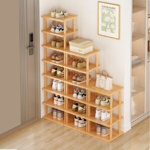 Bamboo Shoe Rack 17 Tier- Vertical Shoe Rack for Small Spaces, Tall Narrow Shoe Rack Organizer for Closet Entryway Corner Garage and Bedroom,Skinny Shoe Shelf with Free Stackable DIY