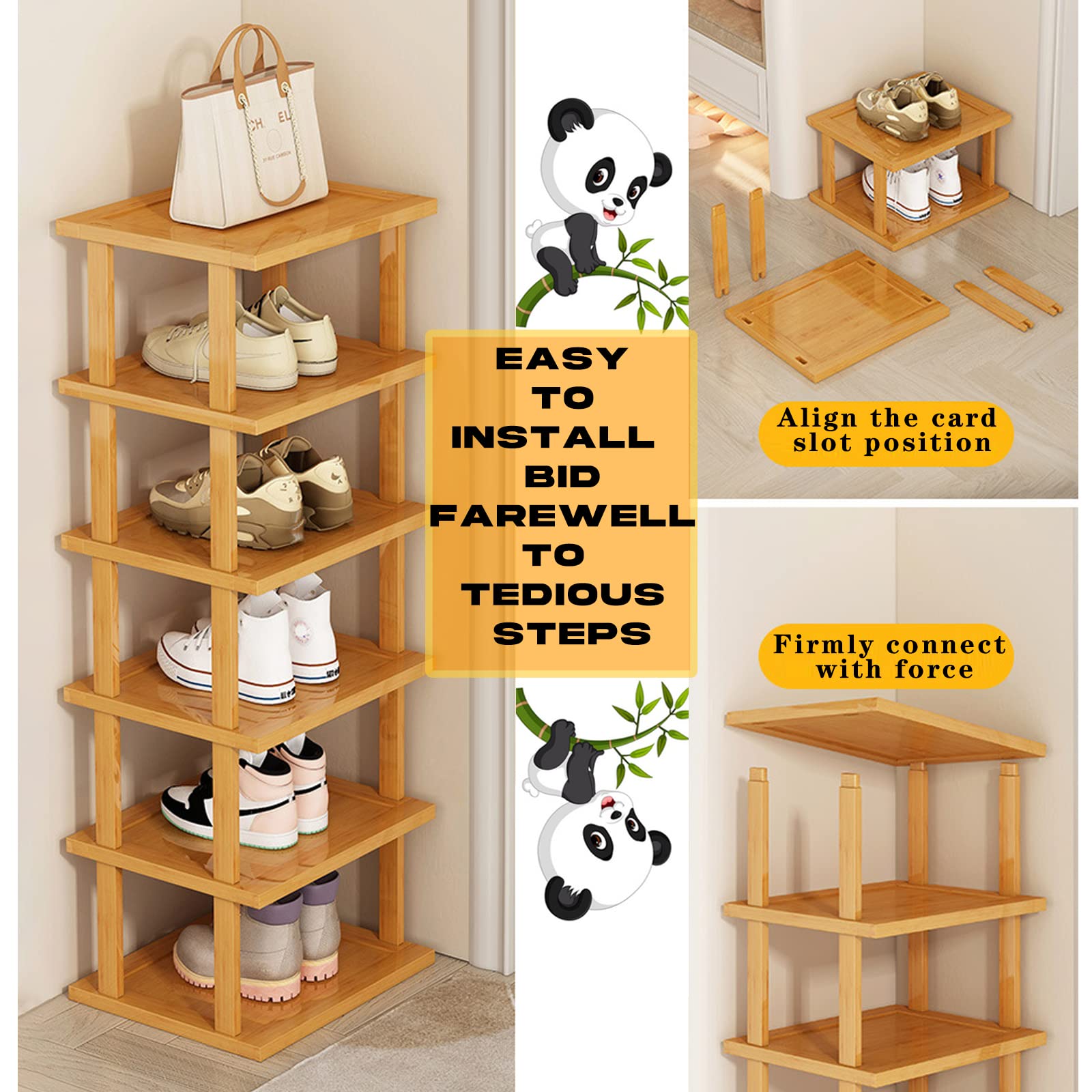 Bamboo Shoe Rack 17 Tier- Vertical Shoe Rack for Small Spaces, Tall Narrow Shoe Rack Organizer for Closet Entryway Corner Garage and Bedroom,Skinny Shoe Shelf with Free Stackable DIY