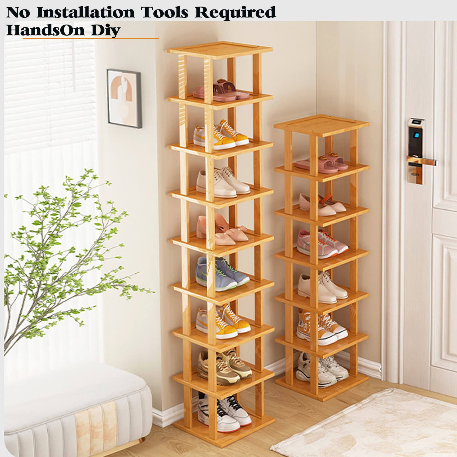 Bamboo Shoe Rack 17 Tier- Vertical Shoe Rack for Small Spaces, Tall Narrow Shoe Rack Organizer for Closet Entryway Corner Garage and Bedroom,Skinny Shoe Shelf with Free Stackable DIY