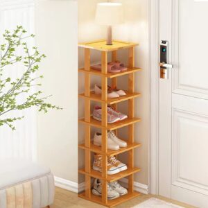 bamboo shoe rack - vertical shoe rack for small spaces, tall narrow shoe rack organizer for closet entryway corner garage and bedroom,skinny shoe shelf free stackable diy - space saving storage