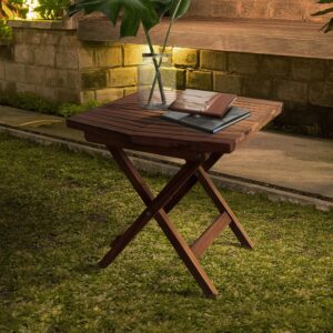 Melino Wooden Folding Table, Acacia Wooden Small Table for Indoor and Outdoor uses, Weather Resistant and Fully Assembled (Chestnut)