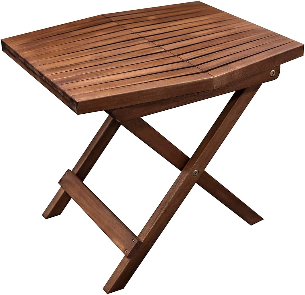 Melino Wooden Folding Table, Acacia Wooden Small Table for Indoor and Outdoor uses, Weather Resistant and Fully Assembled (Chestnut)