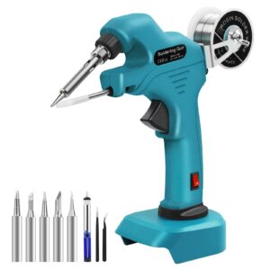 DTNESS 11Pcs Cordless Soldering Iron Kit for Makita 18V Battery, 30s Quick Preheat Soldering Gun with 50g 0.04'' Tind Wire and 5 Solder Tips, Automatic Feed Welding Tool for Circuit Board Repair