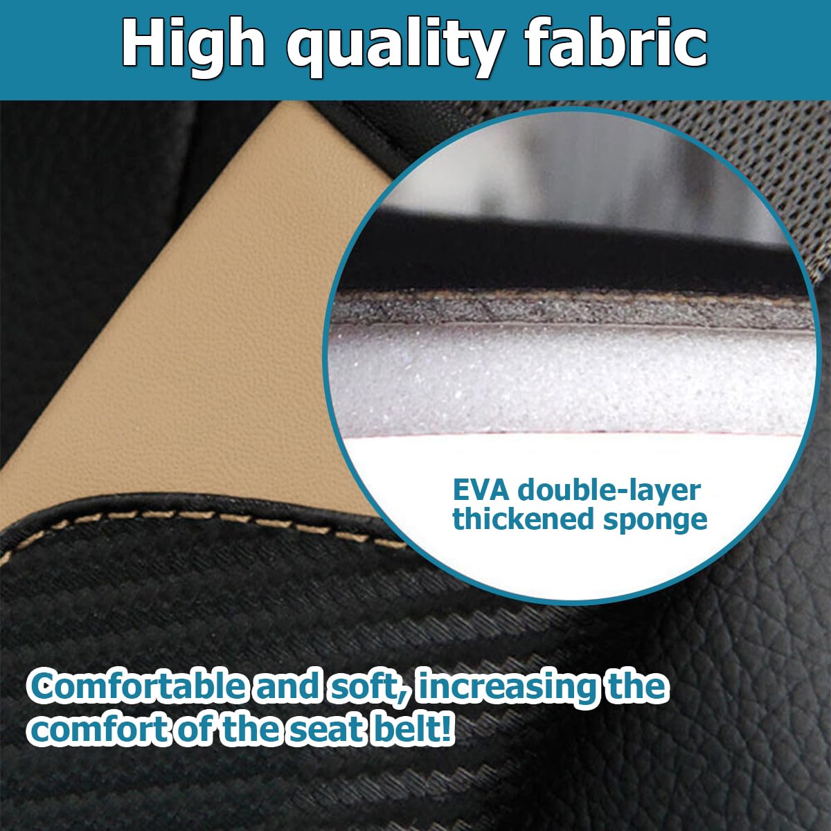 BESULEN Car Seat Belt Cover, 2 Pack Carbon Fiber Leather Seatbelt Shoulder Pad, Auto Safety Seat Belt Cushion Protector Compatible with All Cars and Backpack Strap (Beige)