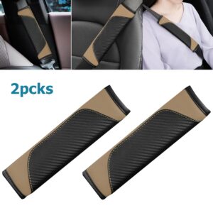 BESULEN Car Seat Belt Cover, 2 Pack Carbon Fiber Leather Seatbelt Shoulder Pad, Auto Safety Seat Belt Cushion Protector Compatible with All Cars and Backpack Strap (Beige)