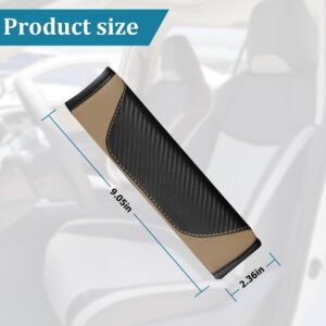 BESULEN Car Seat Belt Cover, 2 Pack Carbon Fiber Leather Seatbelt Shoulder Pad, Auto Safety Seat Belt Cushion Protector Compatible with All Cars and Backpack Strap (Beige)