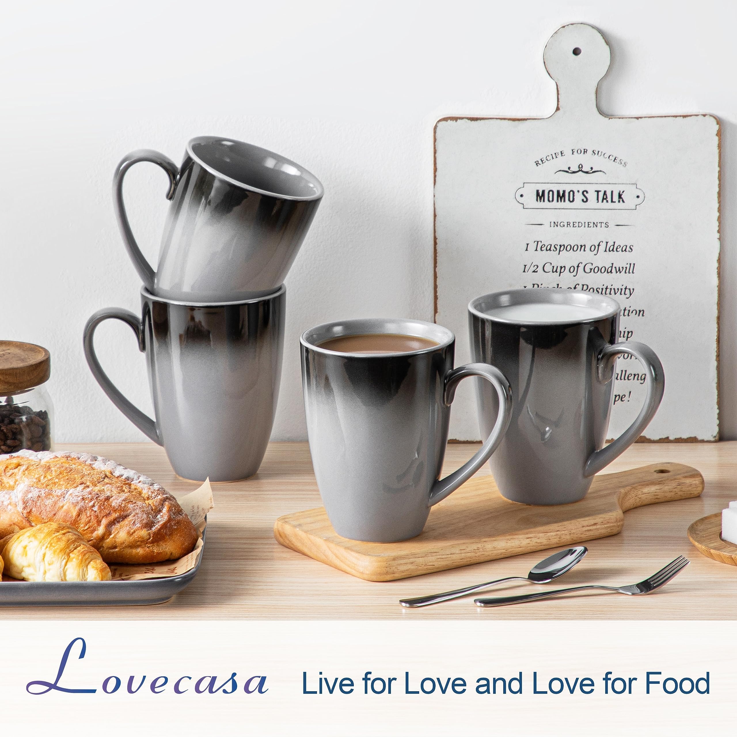 LOVECASA Coffee Mugs Set of 4, Porcelain Mugs 20 OZ for Coffee, Tea, Cocoa, Cappuccino, Latte and Milk, Large Handle Design, Microwave and Dishwasher Safe