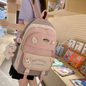 Tenbip Kawaii Backpack Cute Backpack Aesthetic Backpack Preppy Backpack Kawaii School Supplies with Bear Accessories (Pink)…