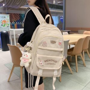 Tenbip Kawaii Backpack Cute Backpack Aesthetic Backpack Preppy Backpack Kawaii School Supplies with Bear Accessories (White)…