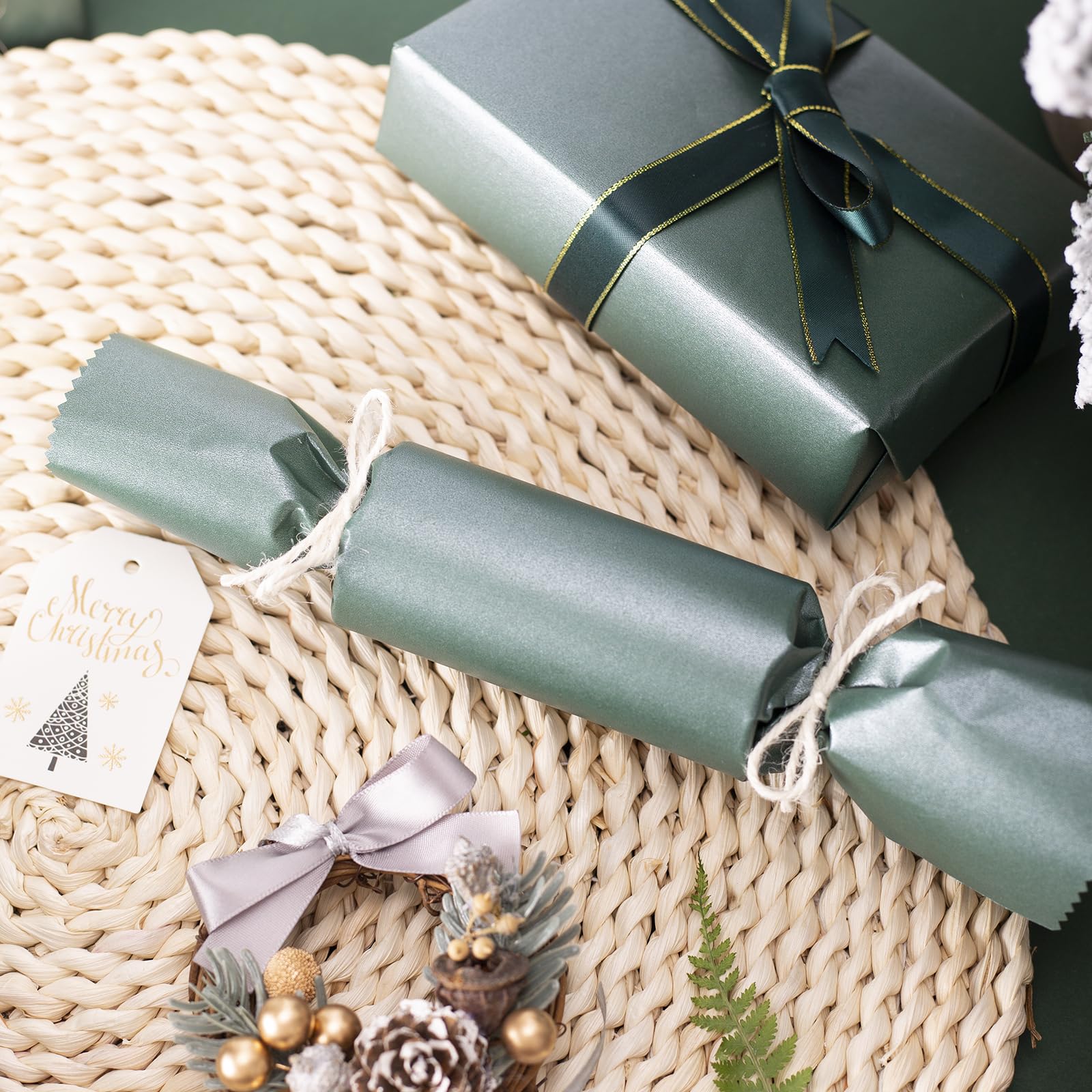 Flyhill Mini Dark Green Wrapping Paper Roll-17inch*32.8ft（46.8sqft- Solid Color with Pearly-Luster Gift Wrap for Christmas,Birthday,Bridal Shower，Holiday,Wedding