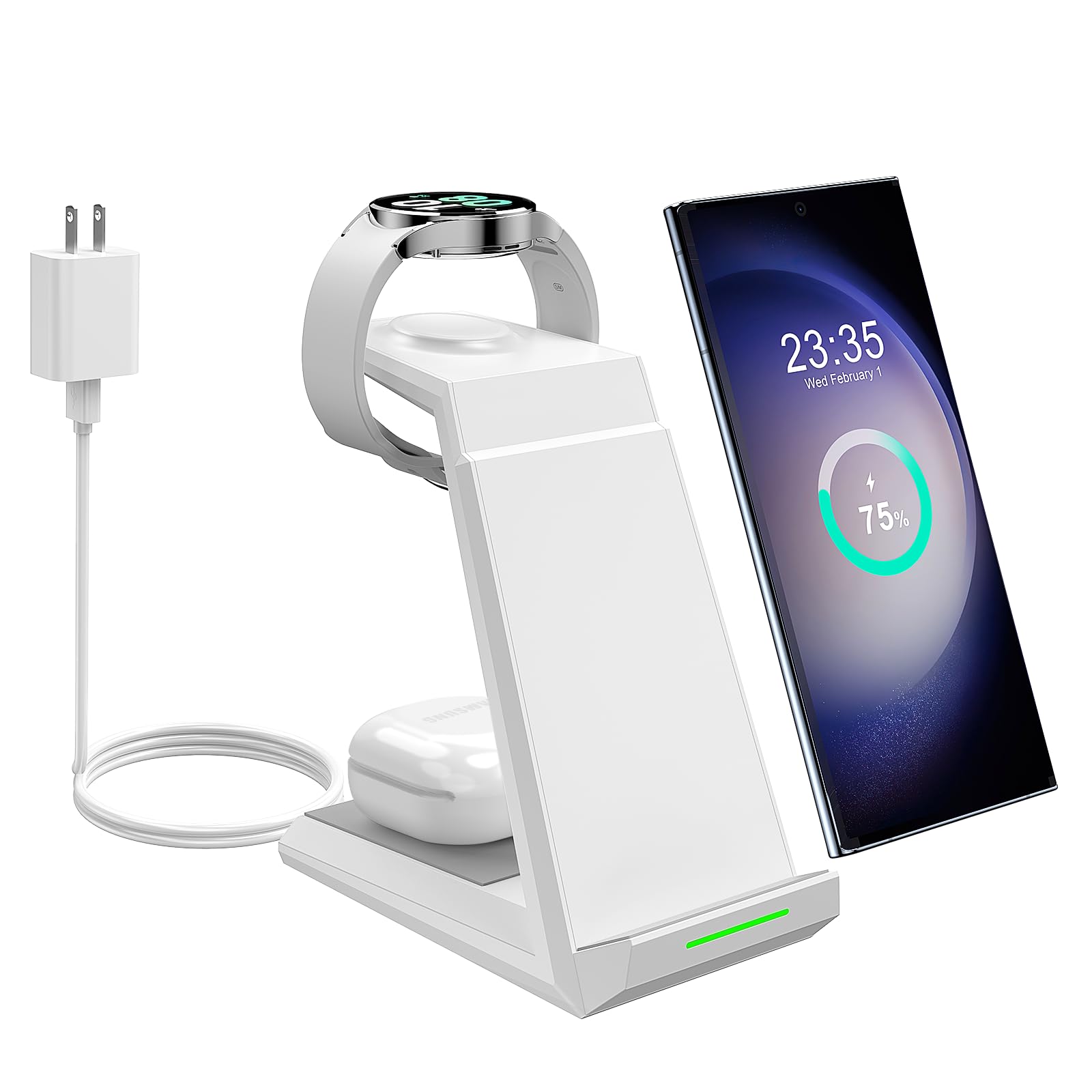 Wireless Charging Station for Samsung - NANAMI 3 in 1 Wireless Charger for Multiple Devices, Fast Charger Stand for Galaxy S24 S23 Ultra S22 S21 Z Flip Fold 4, Watch 6/5/5 Pro/4/3,Galaxy Buds 2 Pro