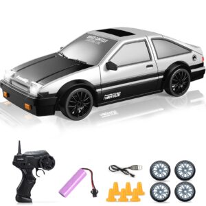 YUAN PLAN Remote Control Car RC Drift Car, 1/24 RC Car 2.4GHz 4WD RC Drift Racing Car High Speed RC Cars with Cool Lights, Rechargeable Battery and Extra Tires Birthday Gifts for Kids (White)