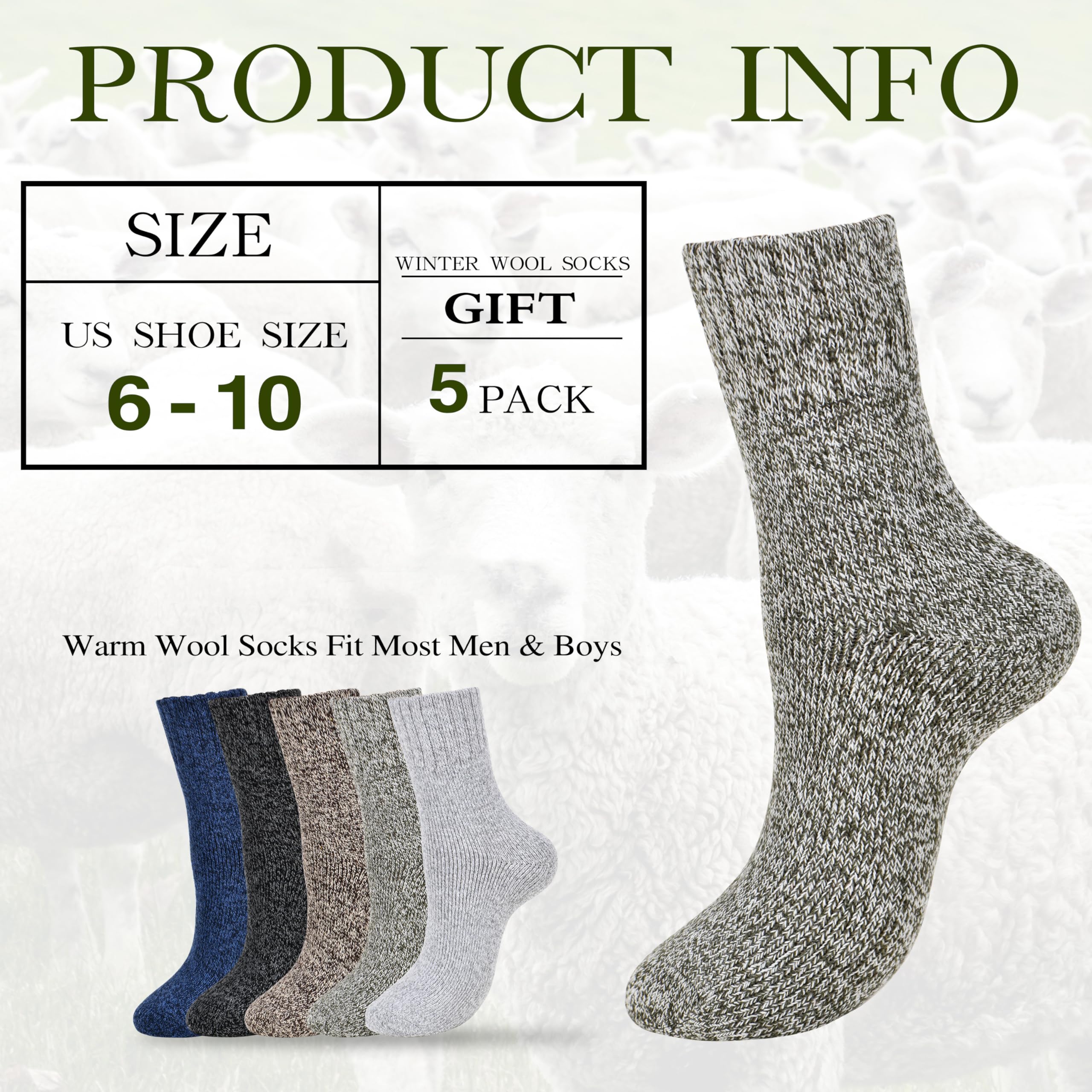 Clothclose 5 Pairs Wool Socks - Warm Wool Socks For Women/Men, Super Soft Crew Socks Boot Socks, Thick Knit Cozy Socks